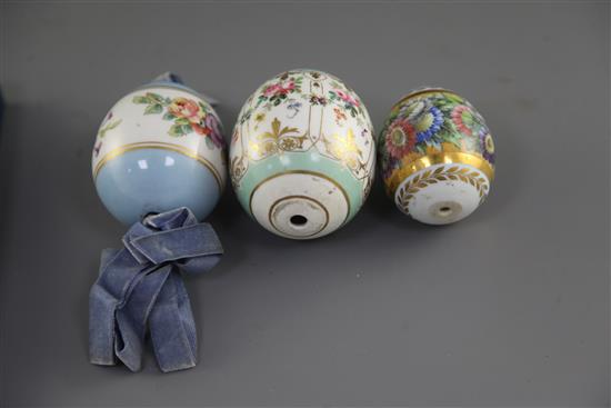 Three Russian porcelain Easter eggs, late 19th/early 20th century,